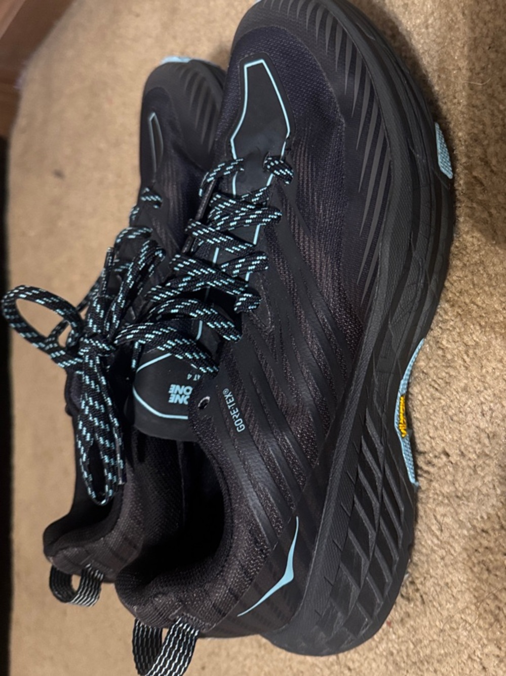 Hoka Speedgoat Black Running/Trail Sneakers with Light Blue Accents